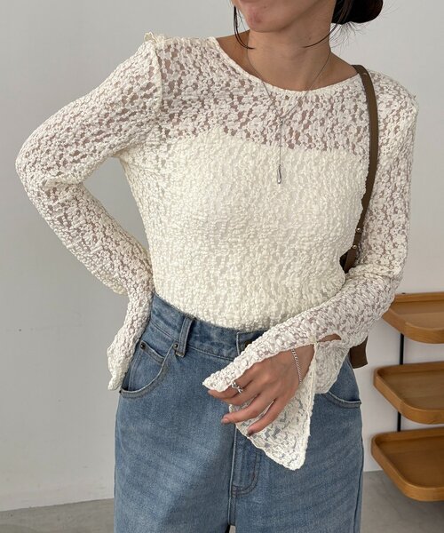 CAPRICIEUX LE'MAGE(カプリシューレマージュ)の「【前後2WAY】レースUネックトップス(Tシャツ/カットソー・レディース・アイボリー/ブラック・FREE)」の6枚目の写真