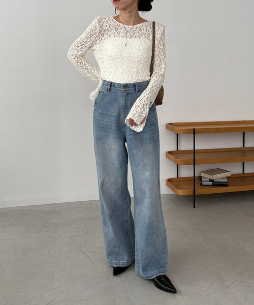 CAPRICIEUX LE'MAGE(カプリシューレマージュ)の「【前後2WAY】レースUネックトップス(Tシャツ/カットソー・レディース・アイボリー/ブラック・FREE)」の8枚目の写真