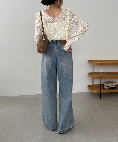 CAPRICIEUX LE'MAGE(カプリシューレマージュ)の「【前後2WAY】レースUネックトップス(Tシャツ/カットソー・レディース・アイボリー/ブラック・FREE)」の9枚目の写真