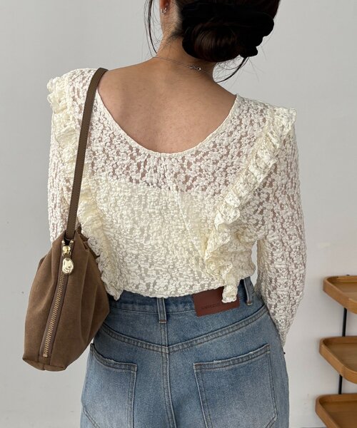 CAPRICIEUX LE'MAGE(カプリシューレマージュ)の「【前後2WAY】レースUネックトップス(Tシャツ/カットソー・レディース・アイボリー/ブラック・FREE)」の11枚目の写真