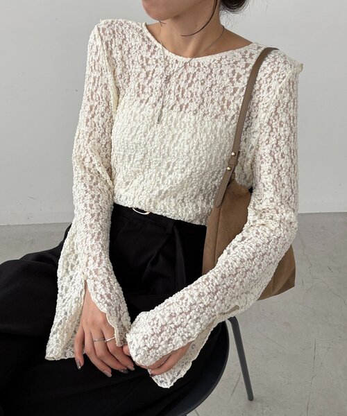 CAPRICIEUX LE'MAGE(カプリシューレマージュ)の「【前後2WAY】レースUネックトップス(Tシャツ/カットソー・レディース・アイボリー/ブラック・FREE)」の15枚目の写真