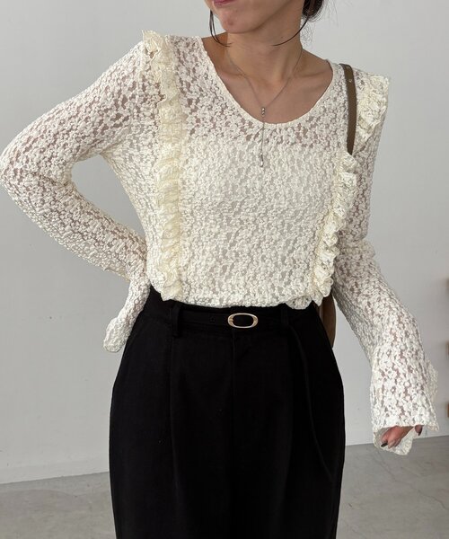 CAPRICIEUX LE'MAGE(カプリシューレマージュ)の「【前後2WAY】レースUネックトップス(Tシャツ/カットソー・レディース・アイボリー/ブラック・FREE)」の19枚目の写真
