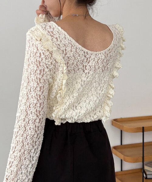 CAPRICIEUX LE'MAGE(カプリシューレマージュ)の「【前後2WAY】レースUネックトップス(Tシャツ/カットソー・レディース・アイボリー/ブラック・FREE)」の20枚目の写真