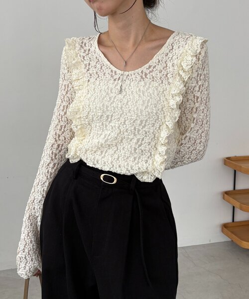 CAPRICIEUX LE'MAGE(カプリシューレマージュ)の「【前後2WAY】レースUネックトップス(Tシャツ/カットソー・レディース・アイボリー/ブラック・FREE)」の21枚目の写真