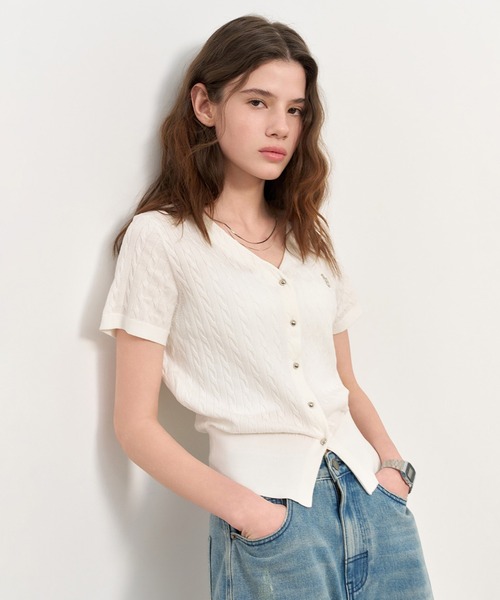 GENERAL IDEA(ジェネラルアイデア)の「GENERAL IDEA/ジェネラルアイディア tencel v-neck cable cardigan カーディガン(カーディガン/ボレロ・レディース・ブラック/ブルー/ラベンダー/ホワイト/ピンク・S/M/L)」の9枚目の写真