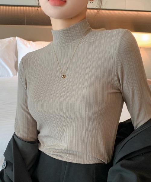 cammie(キャミー)の「ハイネックリブトップス(Tシャツ/カットソー・レディース・ダークグレー/ライトグレー/ホワイト/オリーブ/ブラック・LARGE/MEDIUM)」の16枚目の写真