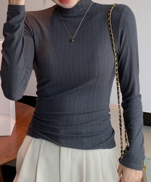 cammie(キャミー)の「ハイネックリブトップス(Tシャツ/カットソー・レディース・ダークグレー/ライトグレー/ホワイト/オリーブ/ブラック・LARGE/MEDIUM)」の19枚目の写真
