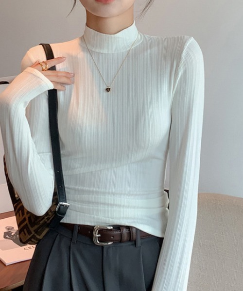 cammie(キャミー)の「ハイネックリブトップス(Tシャツ/カットソー・レディース・ダークグレー/ライトグレー/ホワイト/オリーブ/ブラック・LARGE/MEDIUM)」の6枚目の写真