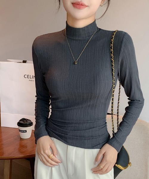 cammie(キャミー)の「ハイネックリブトップス(Tシャツ/カットソー・レディース・ダークグレー/ライトグレー/ホワイト/オリーブ/ブラック・LARGE/MEDIUM)」の21枚目の写真
