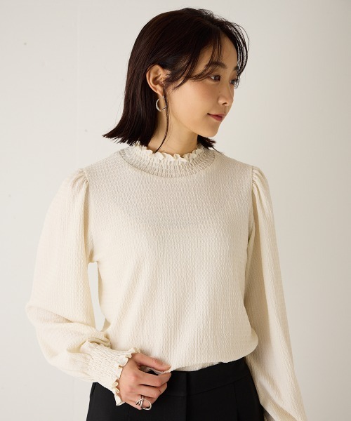 riziere(リジェール)の「MOM:シャーリングカラープルオーバー(KIDSとお揃い)(Tシャツ/カットソー・レディース・アイボリー/ブラック・FREE)」の17枚目の写真