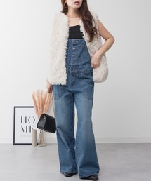 デニムサロペットワイドパンツ