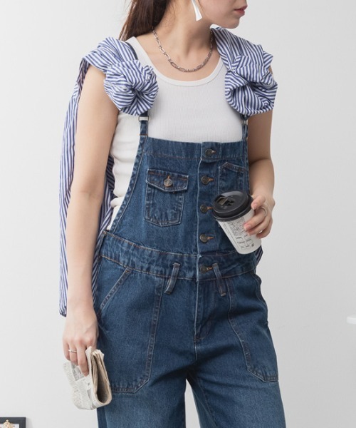 RCD（アールシーディー）の「デニムサロペットワイドパンツ（サロペット/オーバーオール・レディース・ブラック系その他2/ネイビー/ブルー・LL/L/M）」の12枚目の写真