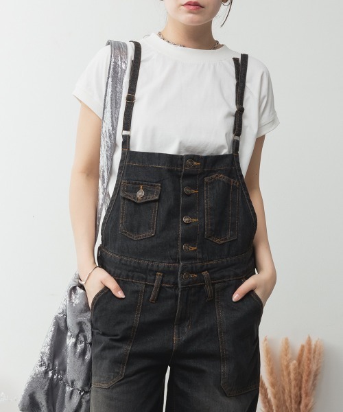 RCD（アールシーディー）の「デニムサロペットワイドパンツ（サロペット/オーバーオール・レディース・ブラック系その他2/ネイビー/ブルー・LL/L/M）」の4枚目の写真
