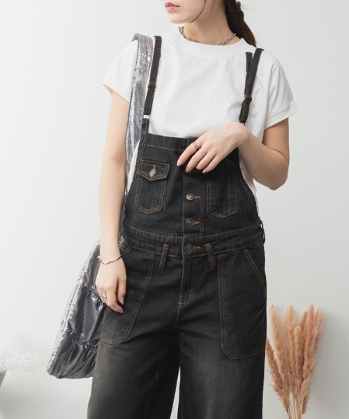 RCD（アールシーディー）の「デニムサロペットワイドパンツ（サロペット/オーバーオール・レディース・ブラック系その他2/ネイビー/ブルー・LL/L/M）」の5枚目の写真