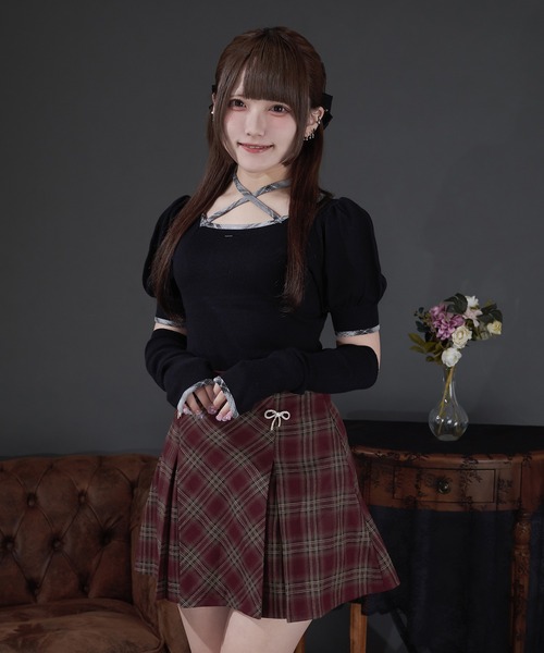 Pal elfy(パルエルフィー)の「リボンビジュー付きタックミニスカート(スカート・レディース・ボルドー/ブラック系その他・LARGE/フリー)」の14枚目の写真