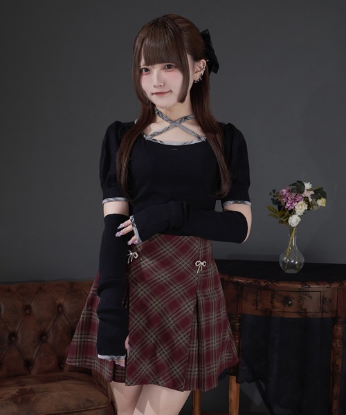 Pal elfy(パルエルフィー)の「リボンビジュー付きタックミニスカート(スカート・レディース・ボルドー/ブラック系その他・LARGE/フリー)」の15枚目の写真