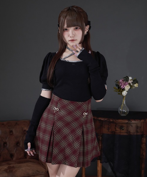Pal elfy(パルエルフィー)の「リボンビジュー付きタックミニスカート(スカート・レディース・ボルドー/ブラック系その他・LARGE/フリー)」の16枚目の写真
