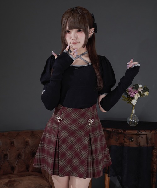 Pal elfy(パルエルフィー)の「リボンビジュー付きタックミニスカート(スカート・レディース・ボルドー/ブラック系その他・LARGE/フリー)」の17枚目の写真