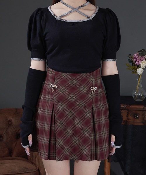 Pal elfy(パルエルフィー)の「リボンビジュー付きタックミニスカート(スカート・レディース・ボルドー/ブラック系その他・LARGE/フリー)」の22枚目の写真