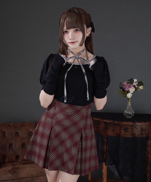 Pal elfy(パルエルフィー)の「リボンビジュー付きタックミニスカート(スカート・レディース・ボルドー/ブラック系その他・LARGE/フリー)」の20枚目の写真
