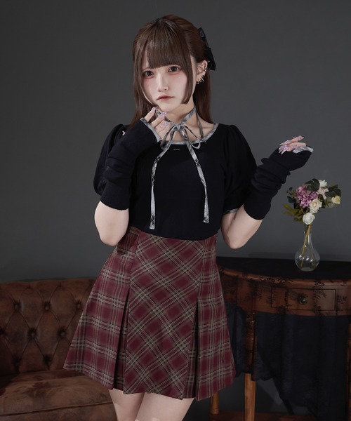 Pal elfy(パルエルフィー)の「リボンビジュー付きタックミニスカート(スカート・レディース・ボルドー/ブラック系その他・LARGE/フリー)」の21枚目の写真