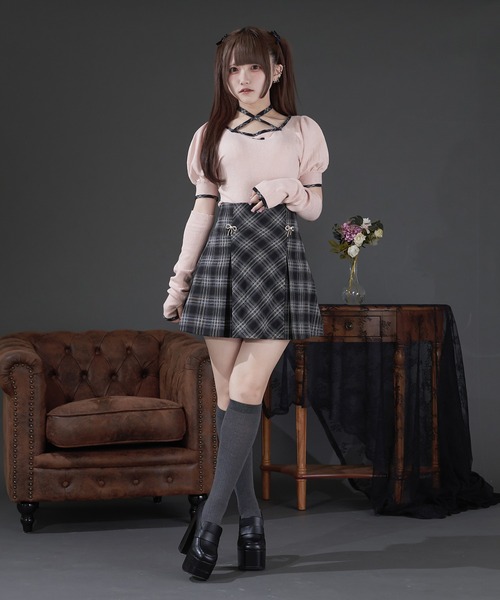 Pal elfy(パルエルフィー)の「リボンビジュー付きタックミニスカート(スカート・レディース・ボルドー/ブラック系その他・LARGE/フリー)」の9枚目の写真