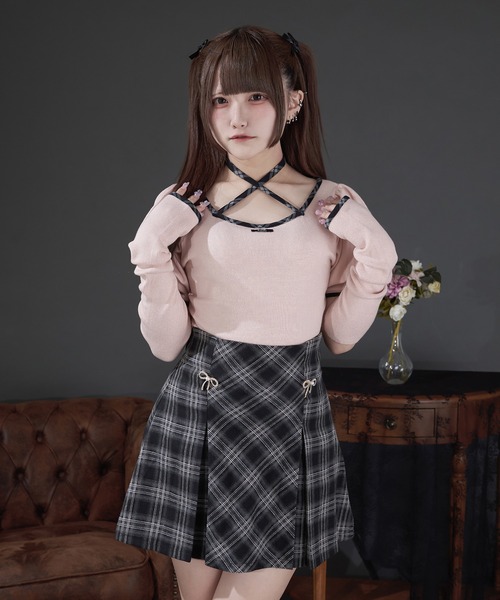 Pal elfy(パルエルフィー)の「リボンビジュー付きタックミニスカート(スカート・レディース・ボルドー/ブラック系その他・LARGE/フリー)」の6枚目の写真
