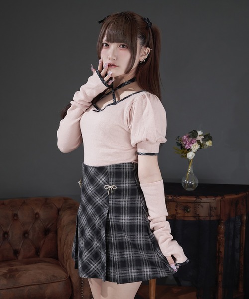 Pal elfy(パルエルフィー)の「リボンビジュー付きタックミニスカート(スカート・レディース・ボルドー/ブラック系その他・LARGE/フリー)」の8枚目の写真