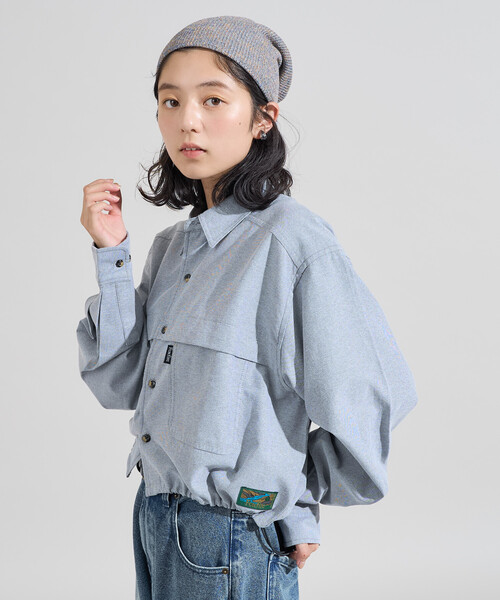 プリーツプリーズ　デニム調シャツ　ブラック　サイズ3 限定展開 Lee/リー 別注 チュニック デニム シャツ（シャツ