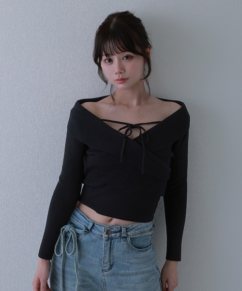 amore ribbon knit tops/アモーレリボンニットトップス（ニット