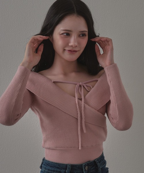M DOLLY(エムドリー)の「amore ribbon knit tops/アモーレリボンニットトップス(ニット/セーター・レディース・ブラック/ピンク・FREE)」の12枚目の写真