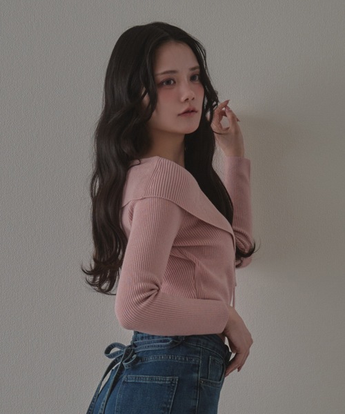 M DOLLY(エムドリー)の「amore ribbon knit tops/アモーレリボンニットトップス(ニット/セーター・レディース・ブラック/ピンク・FREE)」の13枚目の写真