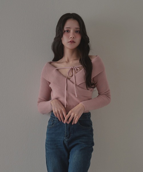 M DOLLY(エムドリー)の「amore ribbon knit tops/アモーレリボンニットトップス(ニット/セーター・レディース・ブラック/ピンク・FREE)」の14枚目の写真