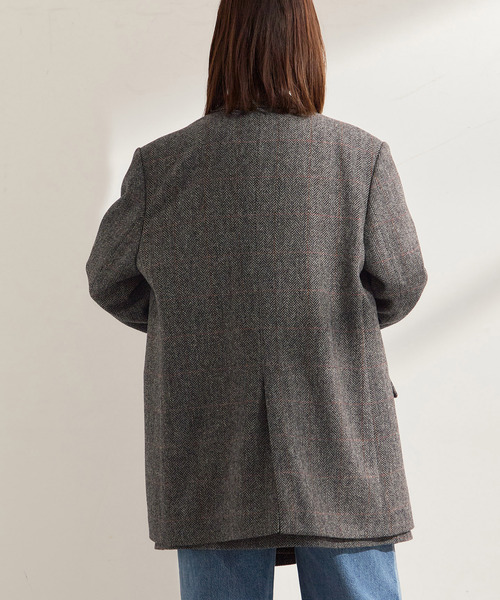 journal standard L'essage(ジャーナルスタンダードレサージュ)の「シェットランドウールチェックジャケット(テーラードジャケット・レディース・チャコールグレー/ブラウン系その他・FREE)」の7枚目の写真