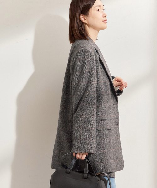 journal standard L'essage(ジャーナルスタンダードレサージュ)の「シェットランドウールチェックジャケット(テーラードジャケット・レディース・チャコールグレー/ブラウン系その他・FREE)」の8枚目の写真