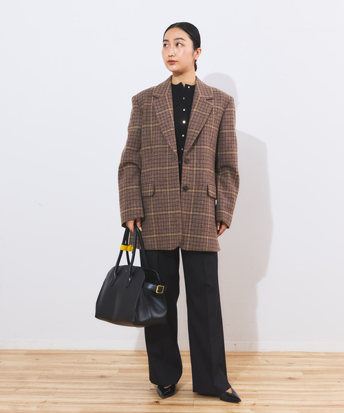 journal standard L'essage(ジャーナルスタンダードレサージュ)の「シェットランドウールチェックジャケット(テーラードジャケット・レディース・チャコールグレー/ブラウン系その他・FREE)」の9枚目の写真