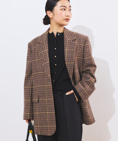 journal standard L'essage(ジャーナルスタンダードレサージュ)の「シェットランドウールチェックジャケット(テーラードジャケット・レディース・チャコールグレー/ブラウン系その他・FREE)」の12枚目の写真