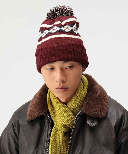 BEAMS(ビームス)の「アーガイル ボンボン ニットキャップ(ニットキャップ/ビーニー・メンズ・ブラック/ネイビー/ワイン/ブラウン系その他4・ONE SIZE)」の4枚目の写真
