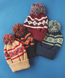 BEAMS | アーガイル ボンボン ニットキャップ(ニットキャップ/ビーニー)