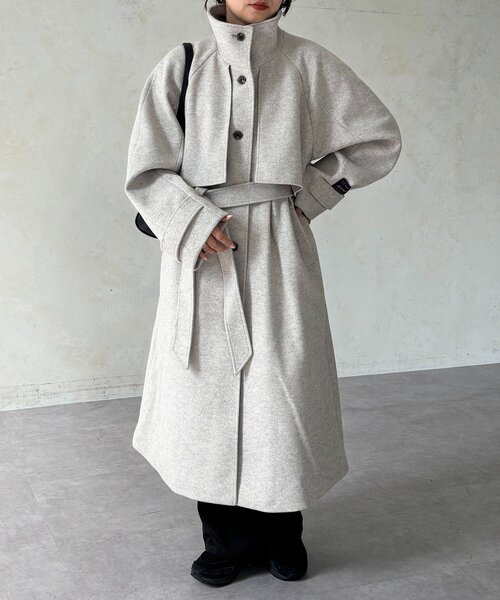 CPCM（シーピーシーエム）の「ケープ付き軽量メルトンスタンドコート（その他アウター・レディース・ブラウン系その他/ブラック/オフホワイト/グレー・FREE）」の6枚目の写真