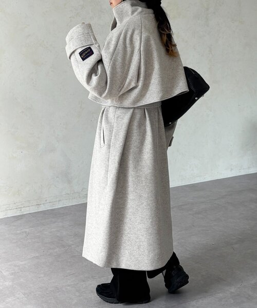 CPCM（シーピーシーエム）の「ケープ付き軽量メルトンスタンドコート（その他アウター・レディース・ブラウン系その他/ブラック/オフホワイト/グレー・FREE）」の8枚目の写真