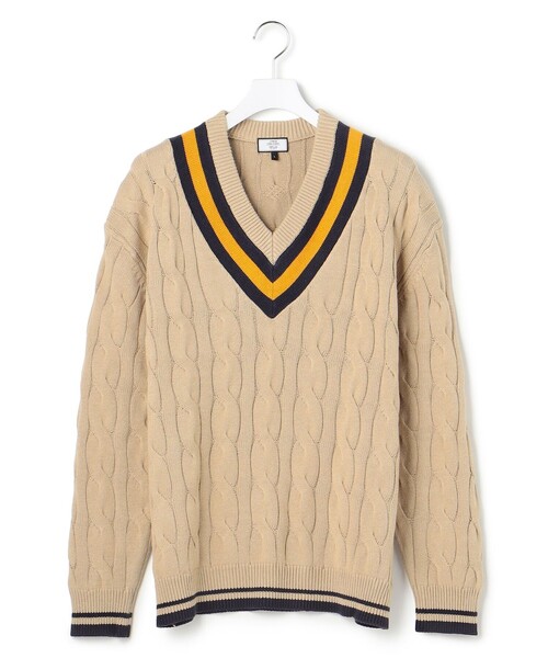 J.PRESS YORK STREET(ジェイプレスヨークストリート)の「【UNISEX】チルデンVネック ニット(ニット/セーター・メンズ・ライトグレー系/ベージュ系/ネイビー系・SMALL/MEDIUM/LARGE)」の2枚目の写真