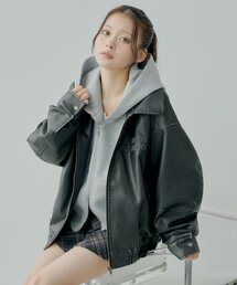 Chico(チコ)の【ファー取り外し可能】フェイクレザールーズジップブルゾン(ブルゾン)
