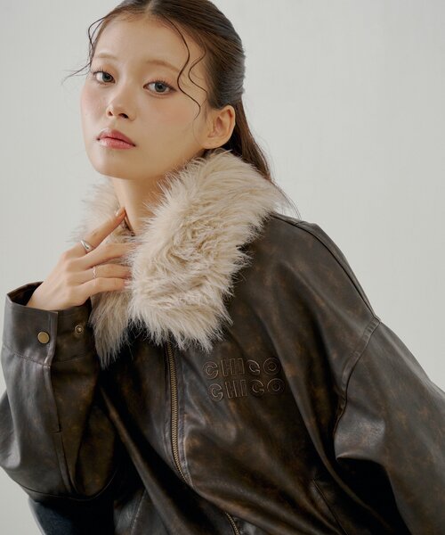 バーバリーブルーレーベル レザーブルゾン レザージャケット ファー取外可 38 BURBERRY バーバリー ブルーレーベル ファー アウター 革