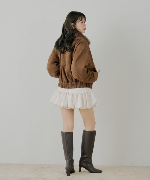 ファー取り外し可能】フェイクレザールーズジップブルゾン（ブルゾン