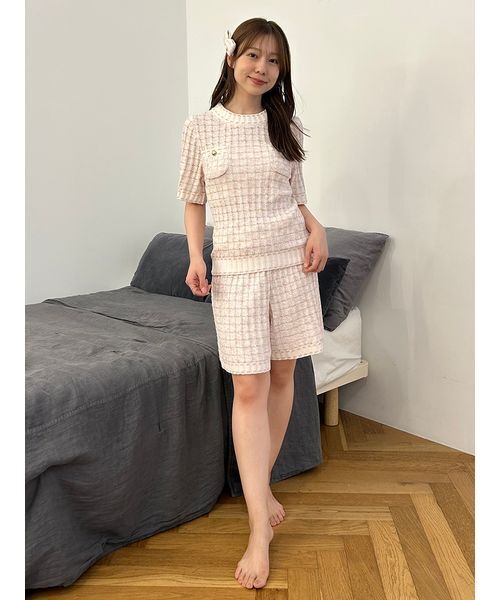 SNIDEL HOME(スナイデルホーム)の「ラメニットツイードショートパンツ(ルームウェア/パジャマ・レディース・ピンク/オフホワイト/ライトブルー・F)」の3枚目の写真