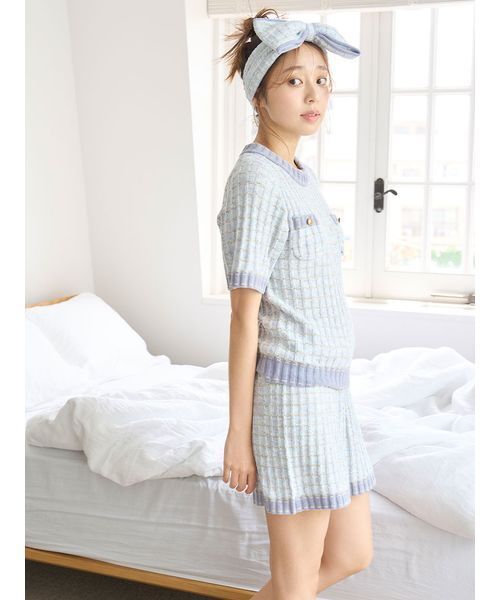 SNIDEL HOME(スナイデルホーム)の「ラメニットツイードショートパンツ(ルームウェア/パジャマ・レディース・ピンク/オフホワイト/ライトブルー・F)」の5枚目の写真