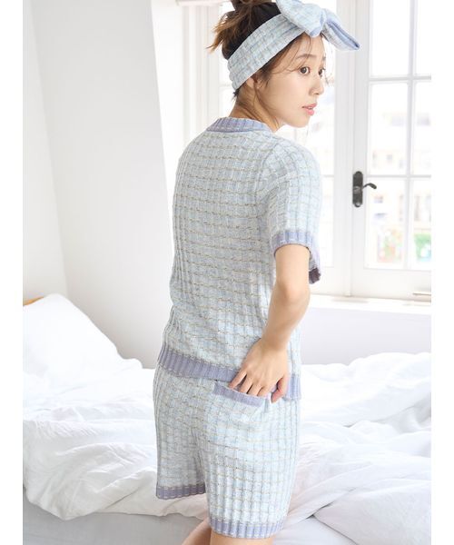 SNIDEL HOME(スナイデルホーム)の「ラメニットツイードショートパンツ(ルームウェア/パジャマ・レディース・ピンク/オフホワイト/ライトブルー・F)」の6枚目の写真