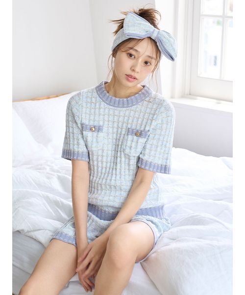 SNIDEL HOME(スナイデルホーム)の「ラメニットツイードショートパンツ(ルームウェア/パジャマ・レディース・ピンク/オフホワイト/ライトブルー・F)」の7枚目の写真