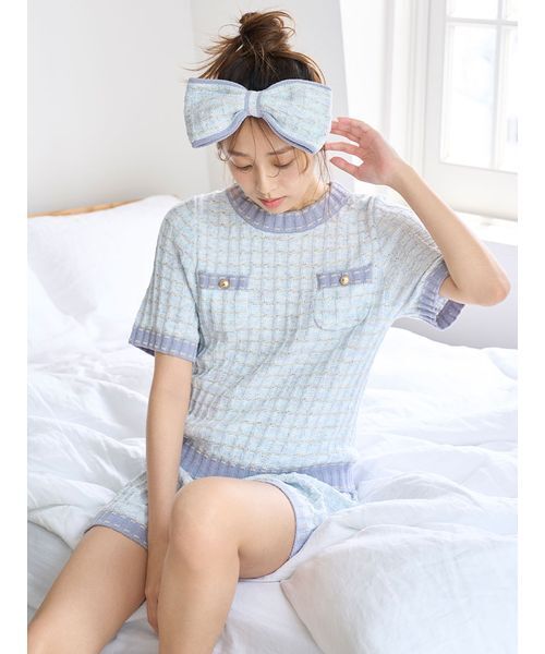SNIDEL HOME(スナイデルホーム)の「ラメニットツイードショートパンツ(ルームウェア/パジャマ・レディース・ピンク/オフホワイト/ライトブルー・F)」の8枚目の写真